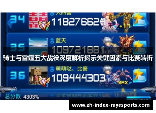 骑士与雷霆五大战役深度解析揭示关键因素与比赛转折